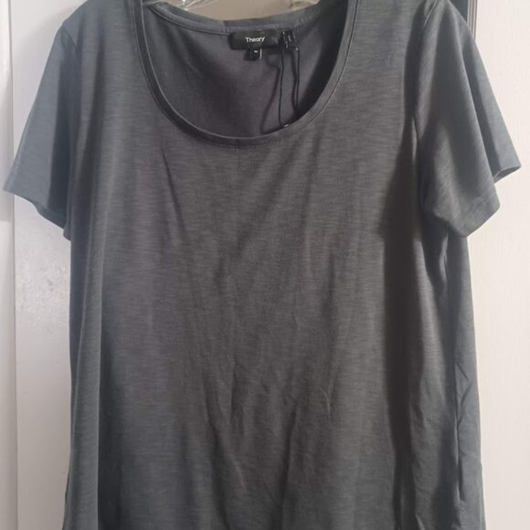 Theory M Charcoal Gray Short Sleeve Modal Tee Scoop Neck Basic Top - Picture 5 of 6